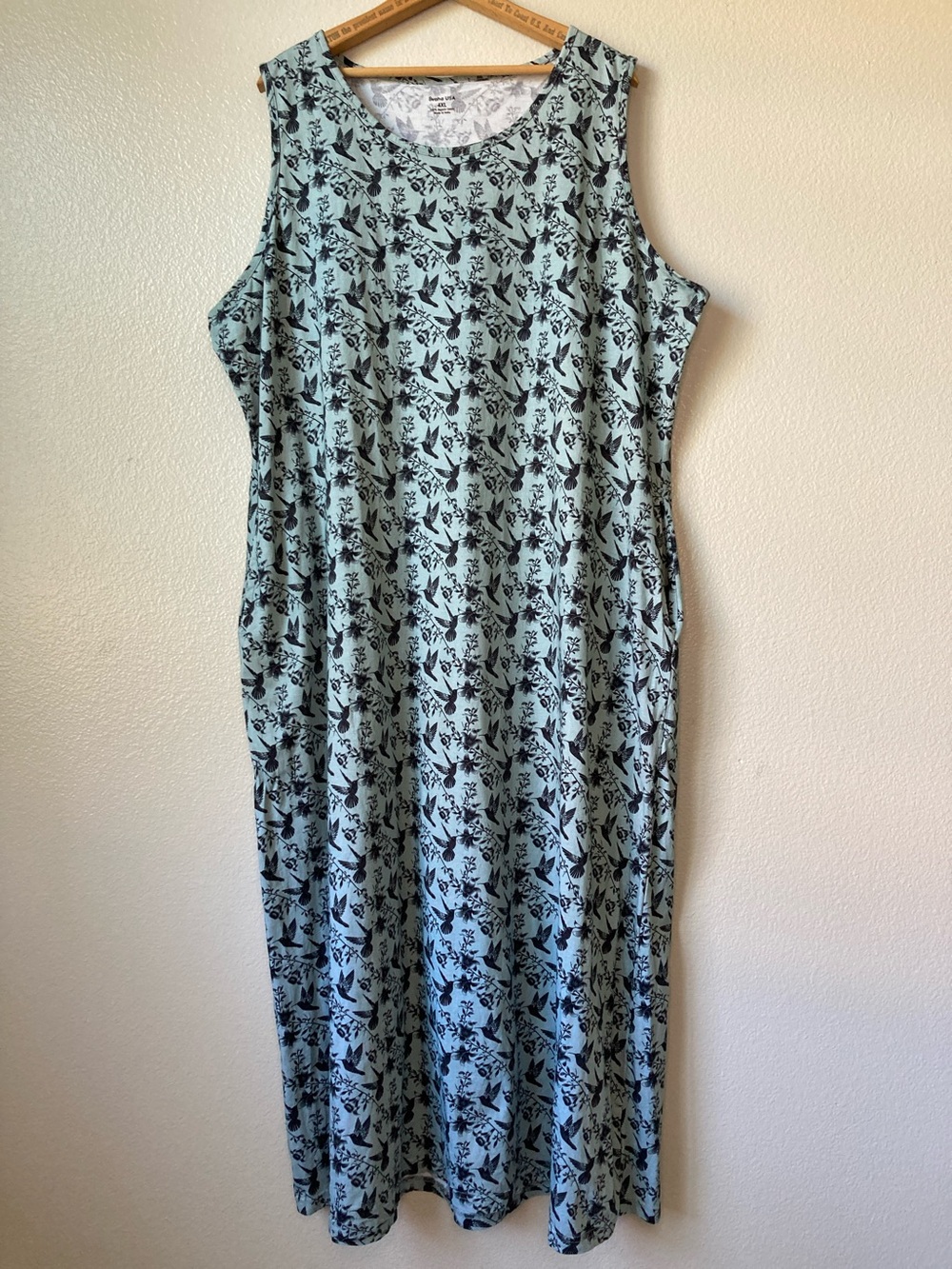 Svaha hummingbirds sipping nectar print floral maxi dress sleeveless birds sz 4x